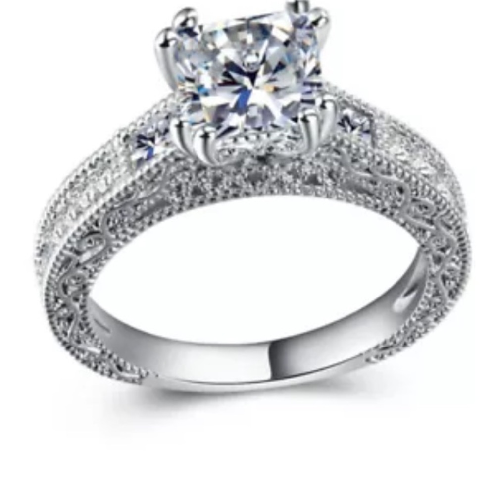 Princess Cut White Sapphire Wedding Ring Silver